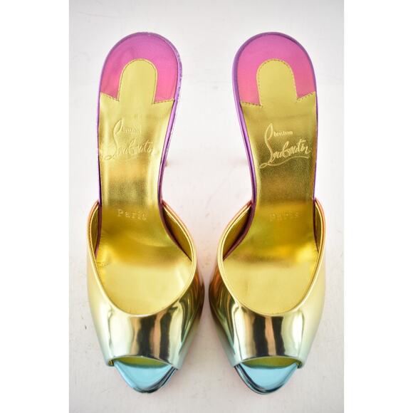 Christian Louboutin Me Dolly 100 Boreal Gold Backless Sandal Mule Heel Pump 37 - Picture 11 of 16